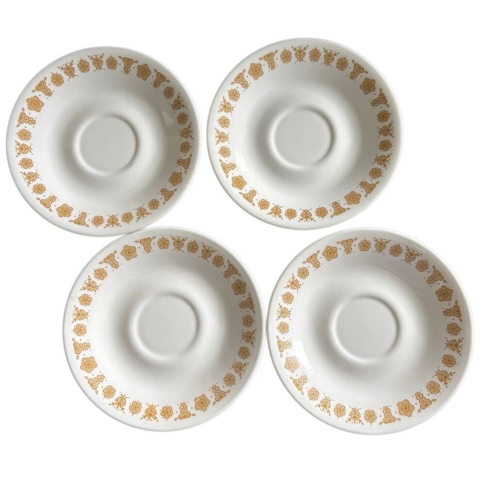 Corelle Butterfly Gold Saucers Set of 4 Corning